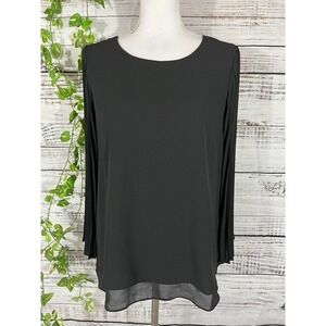 Laurie Felt Blouse Extra Small Black Sheer Pleated Sleeves Cocktail Evening Slim